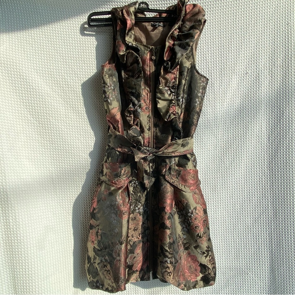 Samuel Dong designer classic bubble dress with zipper and tie belt rose olive